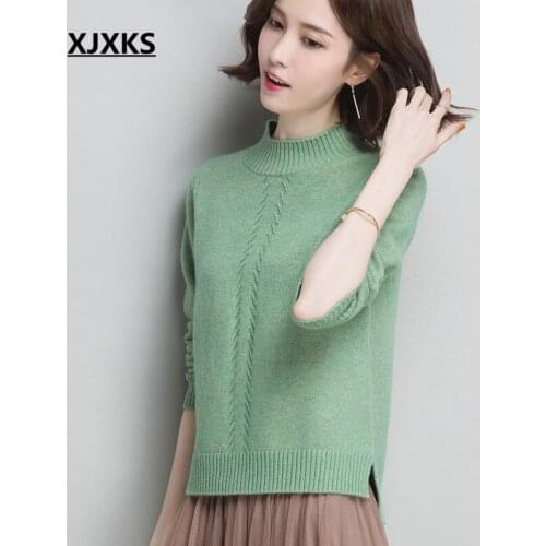 XJXKS 2020 Spring New Women Turtleneck Sweater Pure Color All-match Casual Women Cashmere Knitted Sweater Pullover