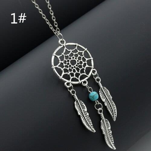 Womens Fashion Blue Bead Metal Feather Pendant Tassel Sweater Chain Necklace Simple Alloy Necklace 2017 New Jewelry