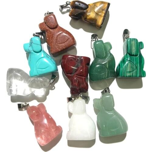 1PC Natural Stone Pendant Dog Shape Agates Crystal Tiger Eye Opal Charms for Women Jewelry Making DIY Necklace Size 17x27mm