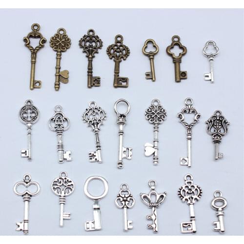 10pcs 32x12mm 2 Colors Antique Silver Color Antique Bronze Plated Vintage Key Charm Key Charms Findings Key Charm DIY
