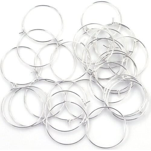 100Pcs Silver Plated Wine Glass Charms Rings / Earrings Wire Hoops DIY Jewelry Making Findings Component Wholesale 25x29mm