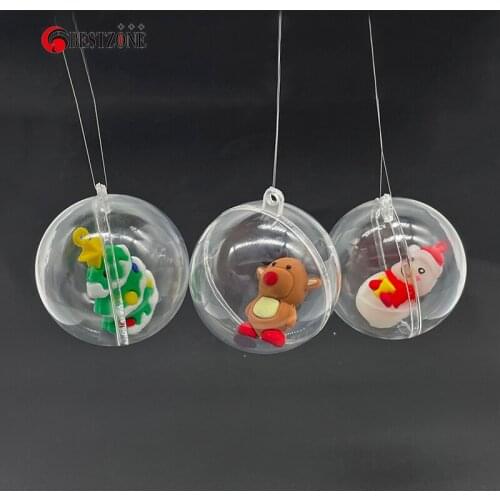 20/30/60Pcs 60MM 6CM Transparent Christmas Hanging Balls With Rubber Toys Wedding Festival Tree Decorations Gifts For New Year