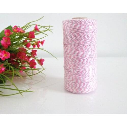 3 Spools (110yard/spool) Light Pink and White Striped 12ply Cotton Bakers Twine,Garland Colored Twine,Wrapping String Cords Bulk