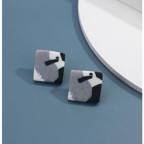 AENSOA Unique Square Round Clay Stud Earrings Women Trendy Polymer Clay Earring Fashion Jewelry Minimalist Stud Earring Unusual