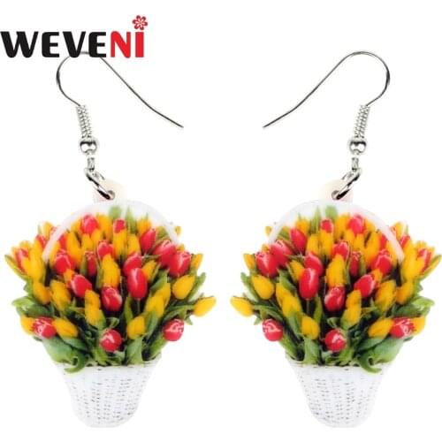 WEVENI Acrylic Basket Of Tulip Flower Earrings Drop Dangle Cute Bonsai Plant Jewelry For Women Girls Female Fashion Gift Charms