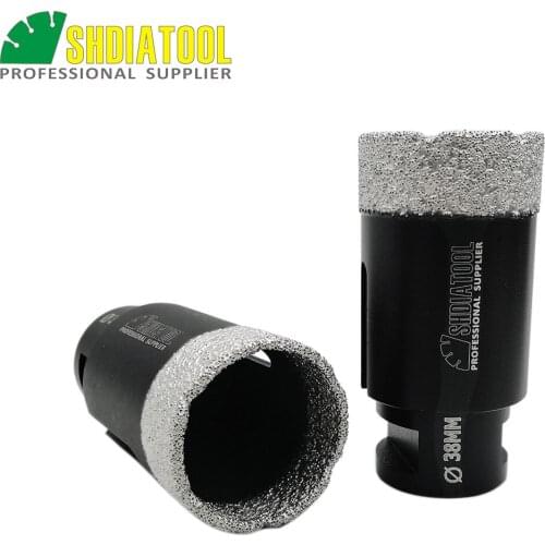 SHDIATOOL 2pcs 38mm Vacuum Brazed Diamond Dry Drilling Bits M14 Thread 15mm diamond height Hole Saw For Porcelain Tile Granite