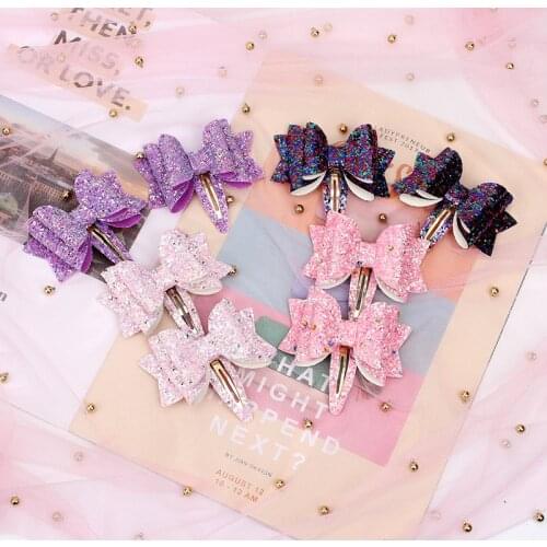 Boutique 12Sets Fashion Glitter Bow Snap Clips Cute Bowknot Hair Clips Hairpins Princess Headwear Girls Hair Accessories