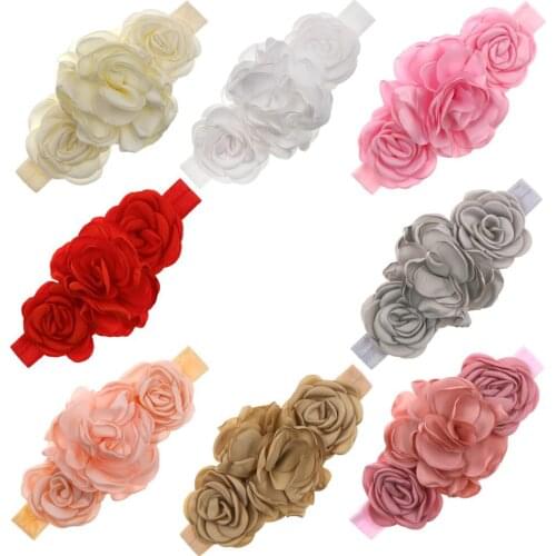 Floral Hair Ribbons Solid Flower Headbands Baby Girl Wholesale Toddler Hairs Accessories Kids Party Wear