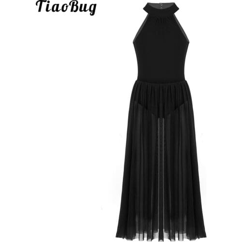 TiaoBug Kids Girls Sleeveless Mock T-Neck Leotard Bodysuit With Mesh Maxi Skirt For Celebration Of Spirit Praise Lyrical Dance