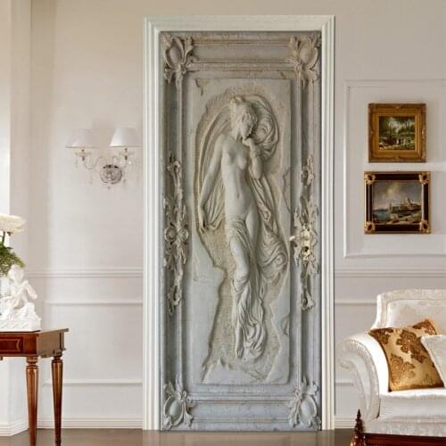 European Style 3D Embossed Figure Statue Art Wall Mural Living Room Bedroom Door Sticker Self-adhesive Wallpaper Papel De Parede