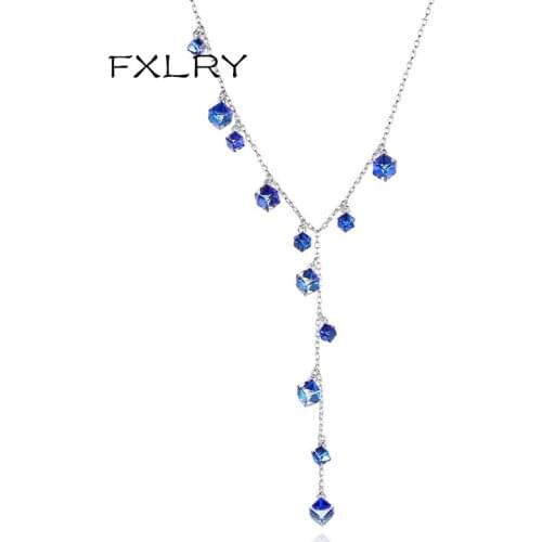 FXLRY Luxury Fashion Jewelry Water Cube Austria Crystal Sweater Chain Necklace for women Apparel Accessories