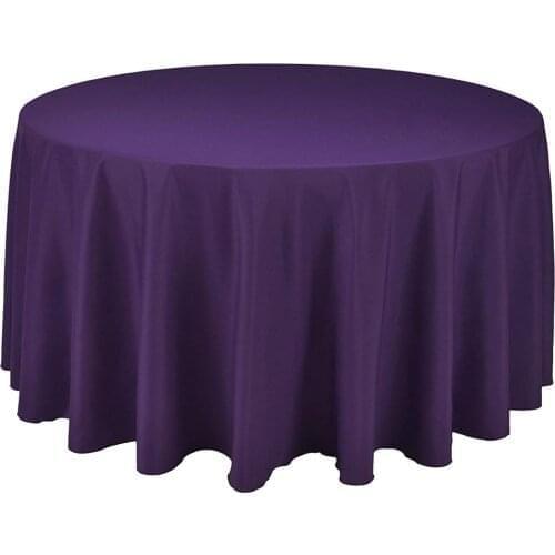 Hot Sale 275cm Round Dark purple Polyester Plain Table Cloth For Wedding Party Banquet Decoration
