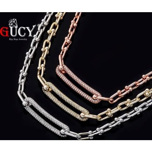 GUCY Fashion Hip Hop Safety Pin Chain Necklace With Bling CZ Necklace Punk Rock Charm Men Necklace Gift