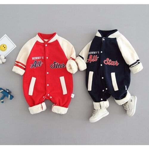 Newborn Baby Winter Clothing Thicken Baseball Uniform Kids Baby Girls Boys Warm Jumpsuit Lovely Toddler Costume Kids Clothes