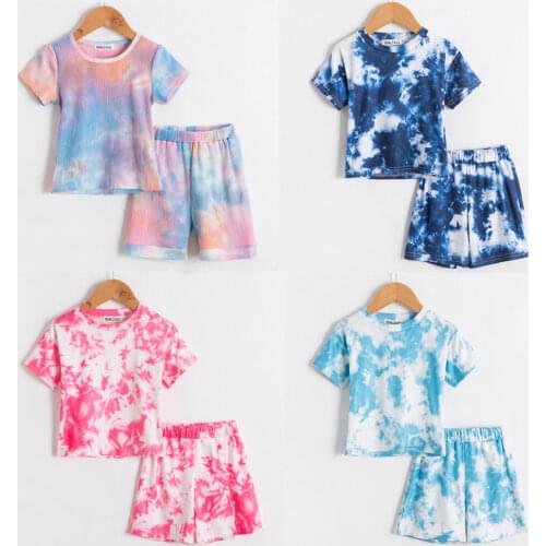 Infant Baby Girls Tie-dye Printed Clothes Sets For 1-5Y Summer Short Sleeve Print Boy T Shirts Tops+Shorts Pants Kids Boy Suits