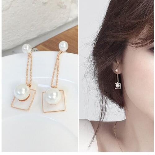Fashion Anti Allergy Eardrop Long Pearl Square Circle Earrings Sweet Temperament Elegant Tassel Pearl Earrings For Women IN 2021