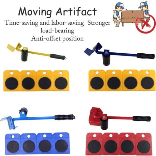Furniture Mover Tool Set Furniture Transport Lifter Heavy Stuffs Moving Tool 4 Wheeled Mover Roller+1 Wheel Bar Hand Tools Set