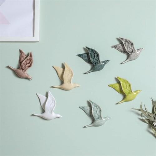 Nordic Minimalist Ceramic 3D Birds Shape Wall Hanging Ornaments Creative Living Room Background Animal Statue Home Decorations