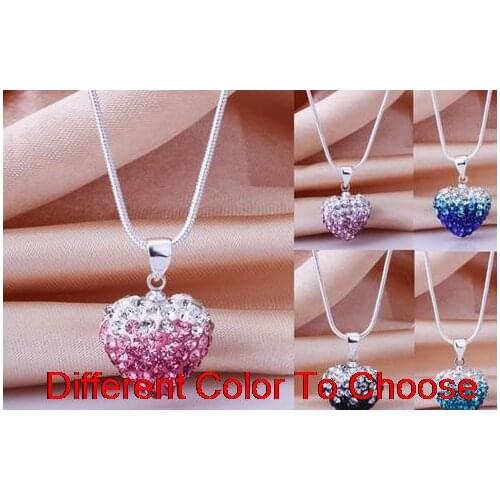 Whosale hot mix 16inch 12*16mm heart Silver Plated snake chain gradual change crystal Necklace tyf42