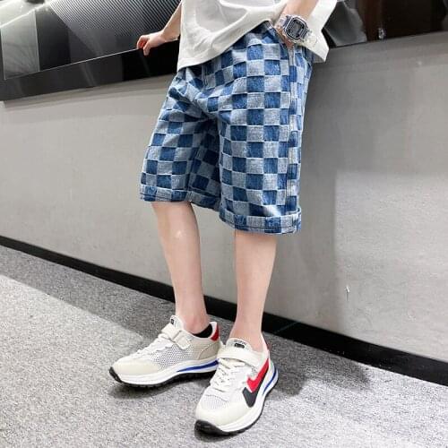 5-17 Years Kids Boys Clothes Loose Plaid Jeans Pants Children Denim Bottoms Clothing Baby Big Boy Casual Knee Length Trousers