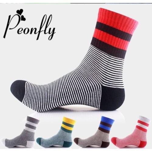 Peonfly Happy Men Harajuku Cotton Sock Brand Colorful Wide Stripes Thin Striped Male Business Dress Socks Comfortable Breathable