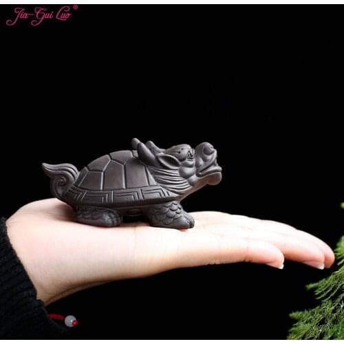 JIA-GUI LUO 8.6CM Purple Clay Dragon Tortoise Tea Set Accessories Purple Sand Tea Pet Decorations Tea Ceremony N006