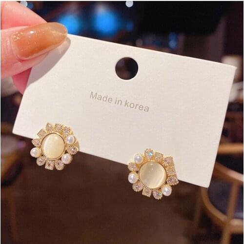 S925 Needles Opal Stone Ear Studs Fashion Circle Delicate Sense Of Quality Female Earrings