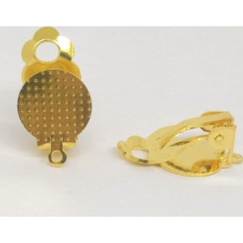 SEA MEW 20 PCS 10mm Round Flat Base Metal Copper Ear Clip Blank Earrings Setting For Jewelry Making