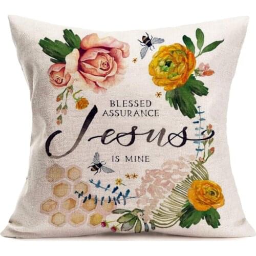 ShareJ Spring Throw Pillow Covers Jesus Quote with Flower Bee Nest Decorative Pillow Cases Standard Cotton Linen Cushion Cover