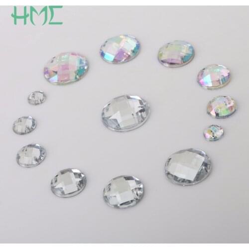 8-10-12-14-16-18-20mm Round Grid Rhinestones Crystal Stone Sew On Rhinestone 2 Holes Acrylic Jewelry For Clothes Decoration DIY