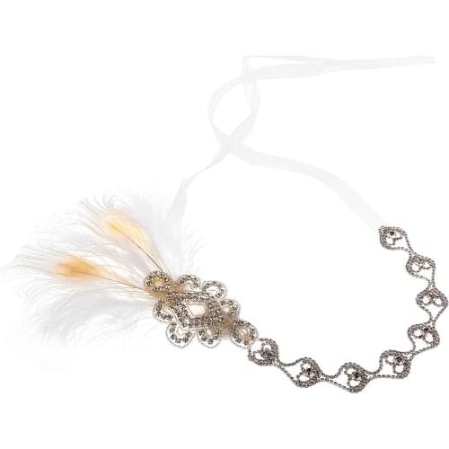 Wedding Bridal Feather Diamante Headband Headpiece 1920s 1930s Hair Band