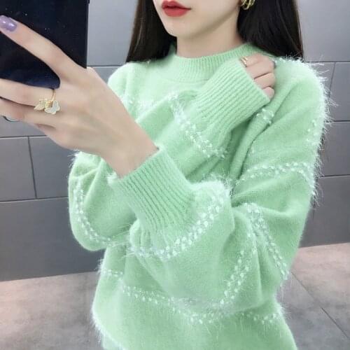 New Womens Sweater Fall/Winter 2021Pullover Elegant Knitted Sweater Bottoming Loose Lantern Sleeve Warm Sweater Streetwear Lady