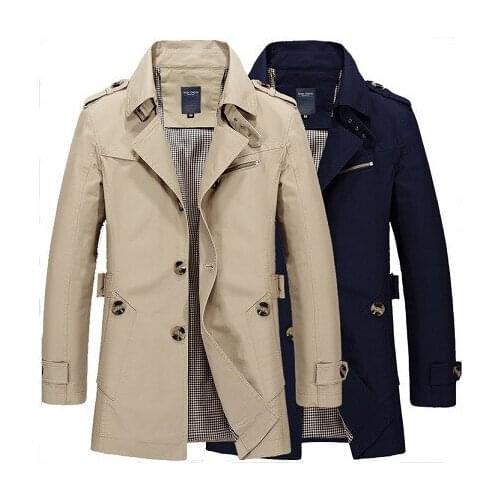 British Mens Trench Coat Spring Autumn Lapel Button Overcoat Classic Windbreaker Oversize S-5XL New 2021