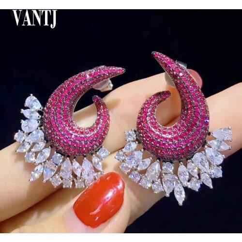 Vantj New Design Created Ruby Earring Sterling 925 Silver for Women Lady Anniversary Party Fine Jewelry Gift Wholesale