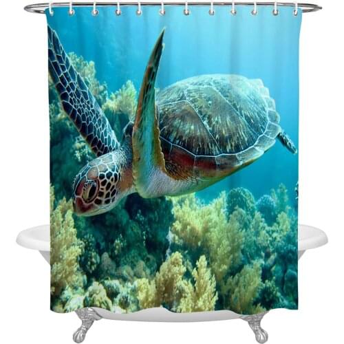 Blue Ocean Green Turtle Shower Curtain Home Bath Decorative Waterproof Polyester Fabric Bathroom Curtain