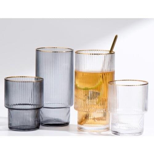 High Style Latte Coffee Cup Simplicity Cocktail Cup 380ml Nordic Style Vertical Grain Phnom Penh Glass Water Cup Pink Juice Cup