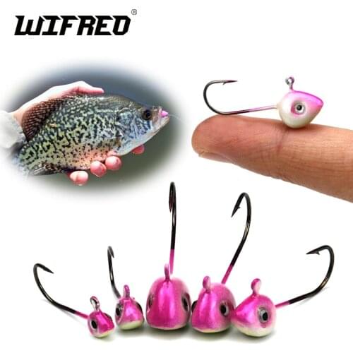 Wifreo 10PCS 6sizes Pantied No Collar Fly Tying Crappie Perch Fishing Jigs Aberdeen Hooks Ice Fishing Fish Head Jig Size 4 6