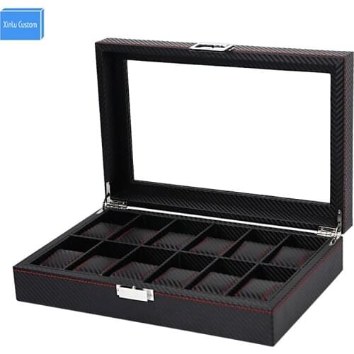 Lockable Stripe Leather Roll 12 Slots Organizers Retail Watch Box jewelry Exhibitor Carbon Fiber Box Collect Be Well Box Winding