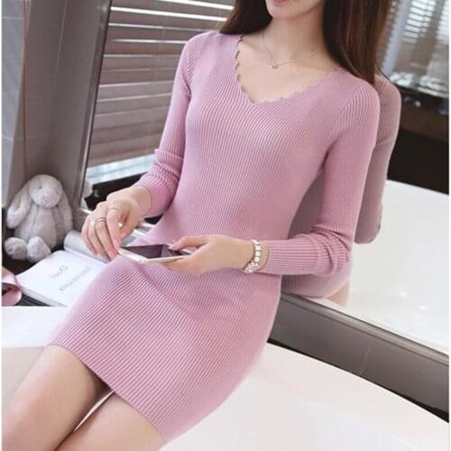 Women Sweaters Pullovers 2021 Autumn Winter Long Knitted Sweater Dress Female Long Sleeve Jumper Bottoming Tops Women S533