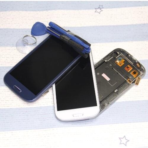I9300 lcd 4.8" For SAMSUNG GALAXY S3 III i9300 LCD Display Touch Screen Digitizer with Home Button Bezel Frame Blue White