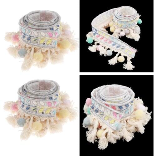 2 Yards Lace Fabric Sewing Trim Pom Pom Tassel Ball Fringe Ribbon DIY Crafts
