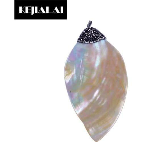 2017 Fashion Women Jewelry Shell Leaves Pendant Paved with Rhinestone Crystal Stone Pendants for Necklace Making DIY Accessory