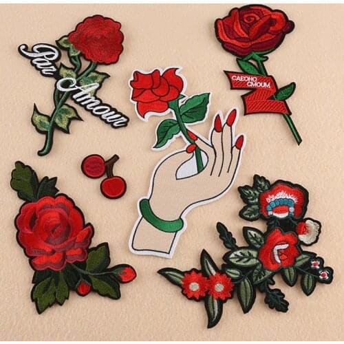 6Pc/lot Brand Flower Patches Big Stickers Embroidery 3D Red Rose Applique Motif Applique Garment Women DIY Clothes Wedding Patch
