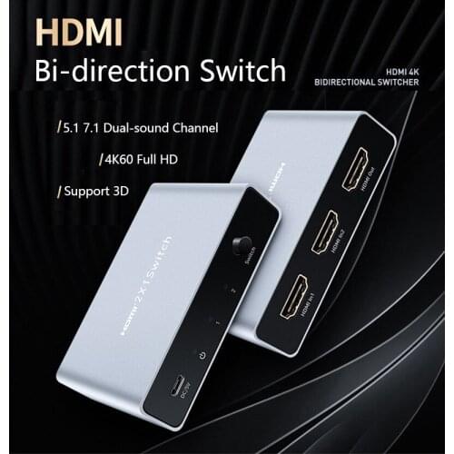 4K HD Switch Adapter for Mi Box PS4 PS3 TV Box DVD Laptop PC To Monitor HDTV 1x2 HDMI Splitter 2x1 Switcher Bi-Direction Switch