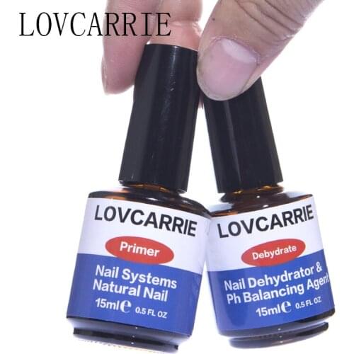 LOVCARRIE 2 PCS/Lot Nail Prep Dehydrator and Nail Primer Base Coat 15ML Acid-free Bonder Liquid Set for Acrylic Nails Art Polish