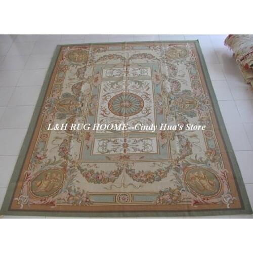 Free shipping 9'x12' Aubusson rugs blue and beige colors French style rugs Floral design