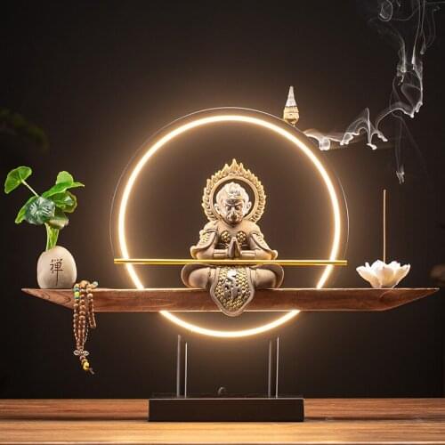 Monkey King Incense Burner Holder Smoke Fountain Light Electric Incense Burner Zen Garden Porta Incienso Home Decoration YD50XL
