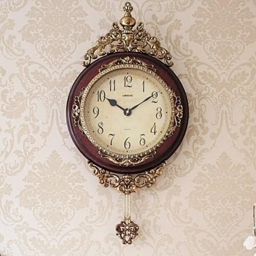 European Vintage Creative Wall Clock Pendulum Luxury Living Room Wall Watch Kitchen Retro Zegar Scienny Home Decoration AB50ZB