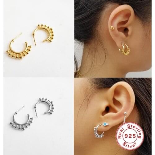 GS 925 Sterling Silver Geometric Small Beads Circle Stud Earrings for Fashion Women 2020 Rock Punk Fine Jewelry Accessories