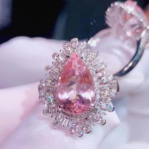 H723 Morganite Ring 3.58ct Fine Jewelry 18K Gold 100% Natural Pink Beryl Heliodor Morganite Jewellery for women Fine Ring